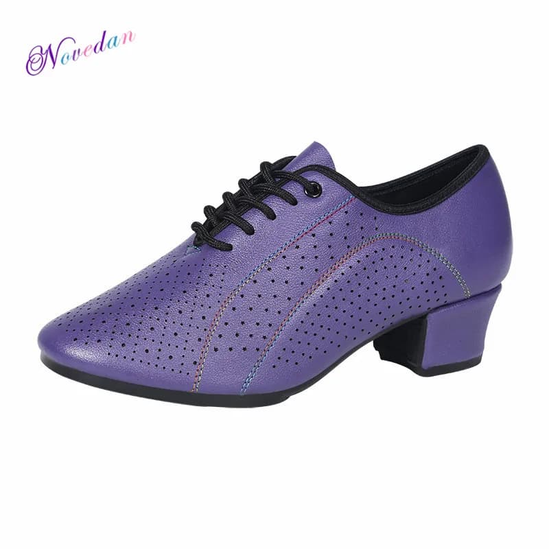 Purple Women Leather Latin Dance Shoes Lace Up Jazz Ballroom Salsa Dancing Shoes Woman Modern Tango Dance Sneakers Female
