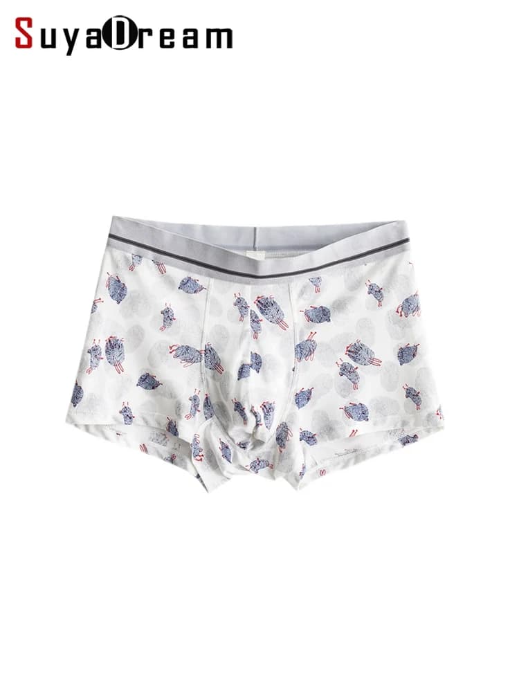 SuyaDream Mens 100%Silk Panties Printed Soft Comfortable Boxer short Middle Waisted Real Silk Boxers