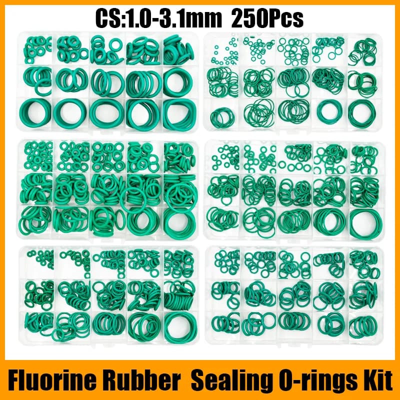 FKM O-ring Green Fluororubber Rubber Sealing Gasket O Ring CS1.5/2.0/2.4/3.1mm Oil Resistant Acid Alkali Resistant O-Ring Kit