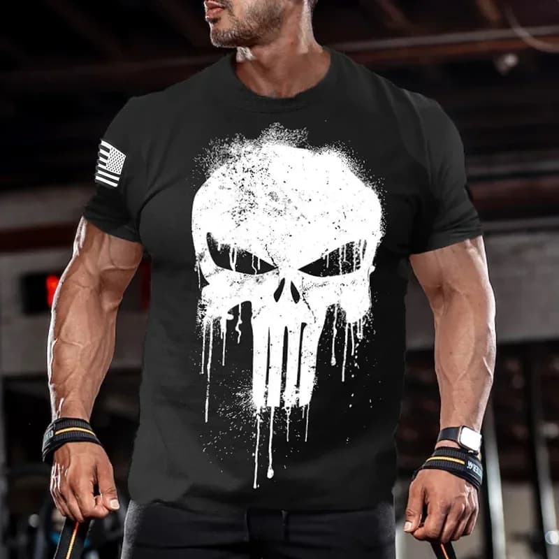 Summer Men's 3D Printed Military Patriotic Skeleton Drop T-shirt Fashion Oversized Crew Neck Sportswear Men's T-shirt