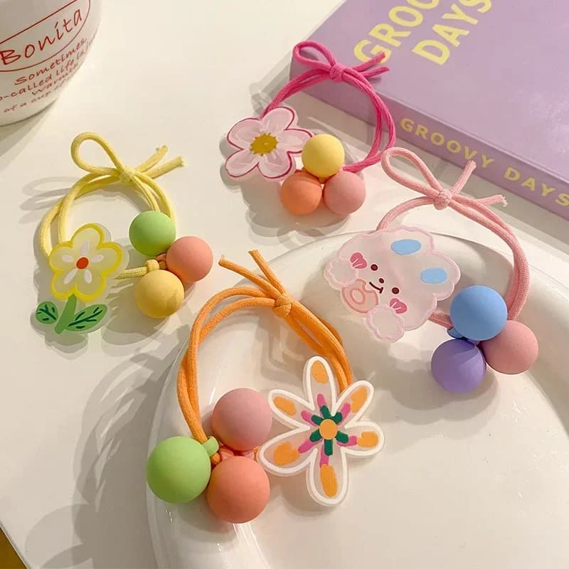 2pc Cute Flower Elastic Hairbands Ponytail Holder Cute Hair Scrunchies for Women Girls Kids Hair Tie Rope Hair Accessories