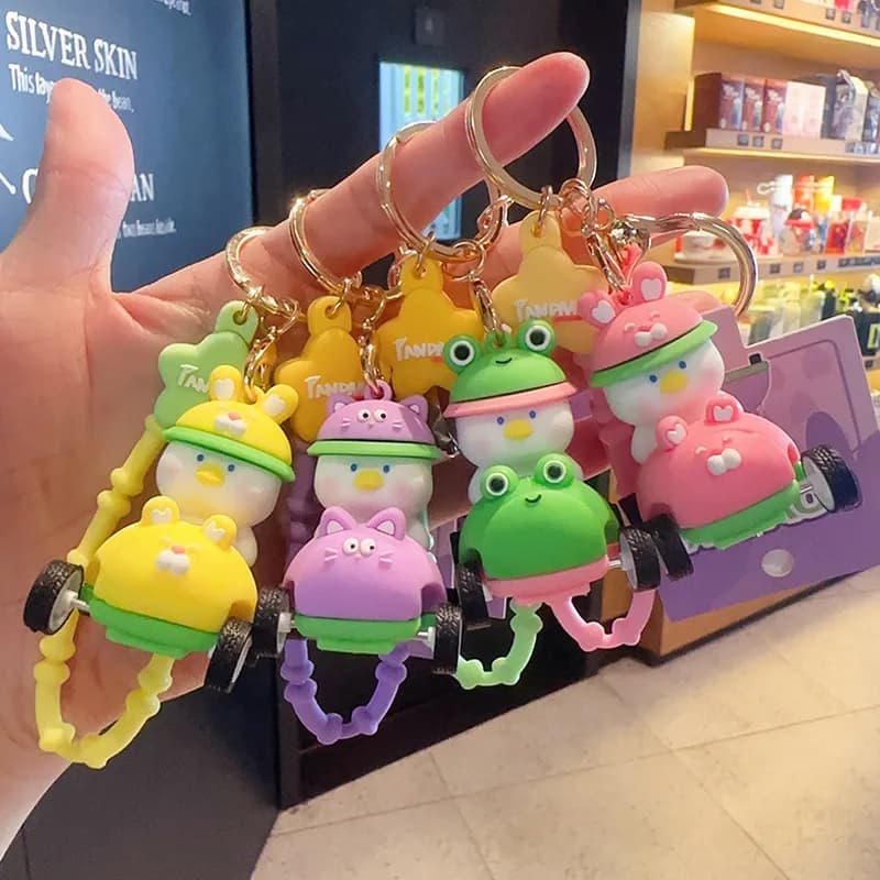 New Green Frog Small Car Boomerang Key Chain Cute Cartoon Cute Animal Doll Bag Backpack Decoration Small Pendant Creative Gifts
