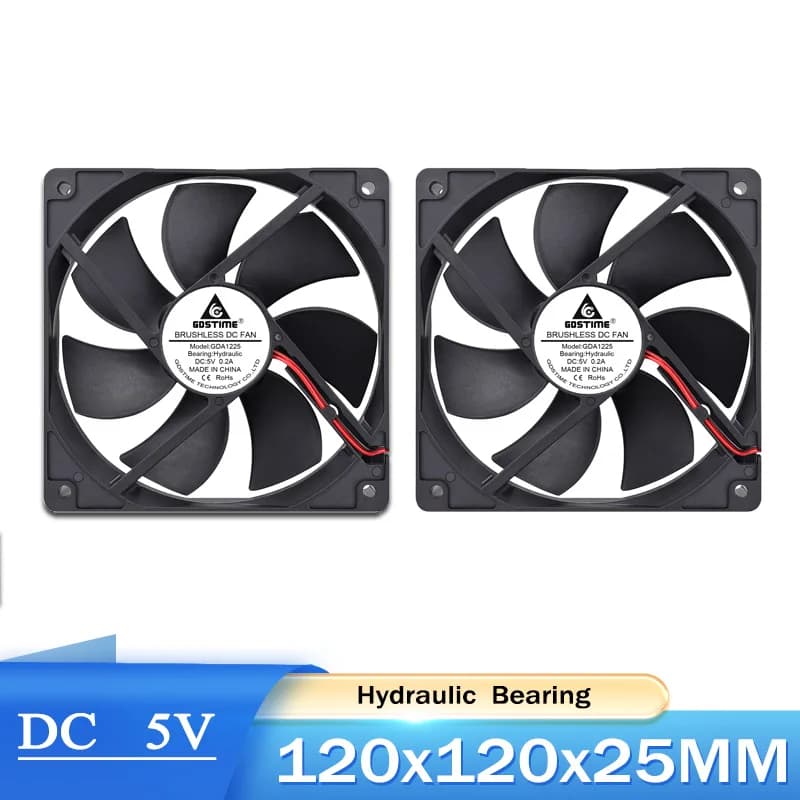 Gdstime 2PCS 120x120x25mm 5V USB 1500RPM Hydraulic 12cm Ultra Quiet Brushless DC Fan For Computer PC CPU Case Cooling