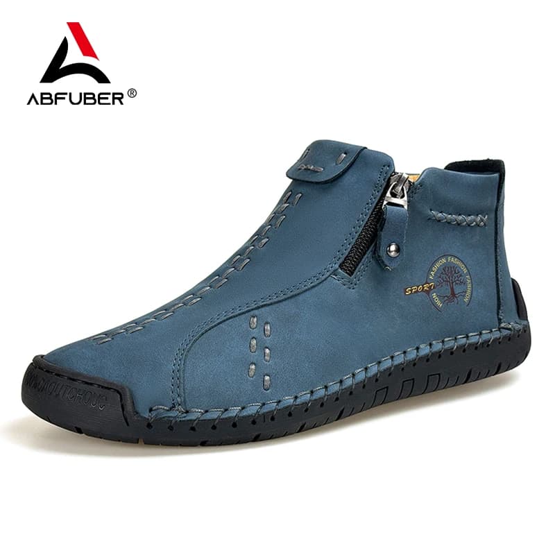 Handmade Leather Casual Shoes For Men Sneakers Men Flat Footwear Zipper Leather Boots Men Ankle Plus Size 39-48