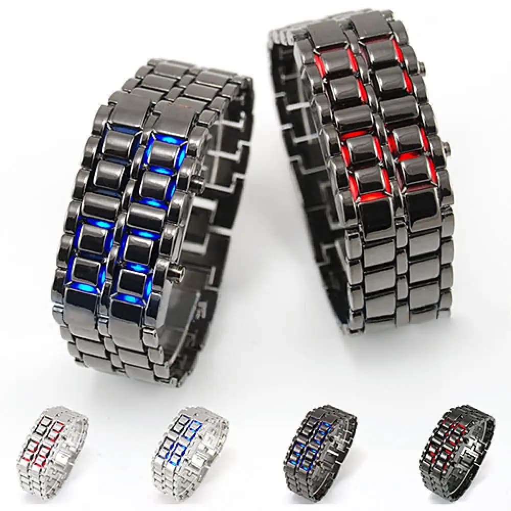 Men Lavas Iron Samurai Watch LED Digital Quartz Bracelet Watch Wristwatch Men's Watches Stainless Steel Band Wristwatches