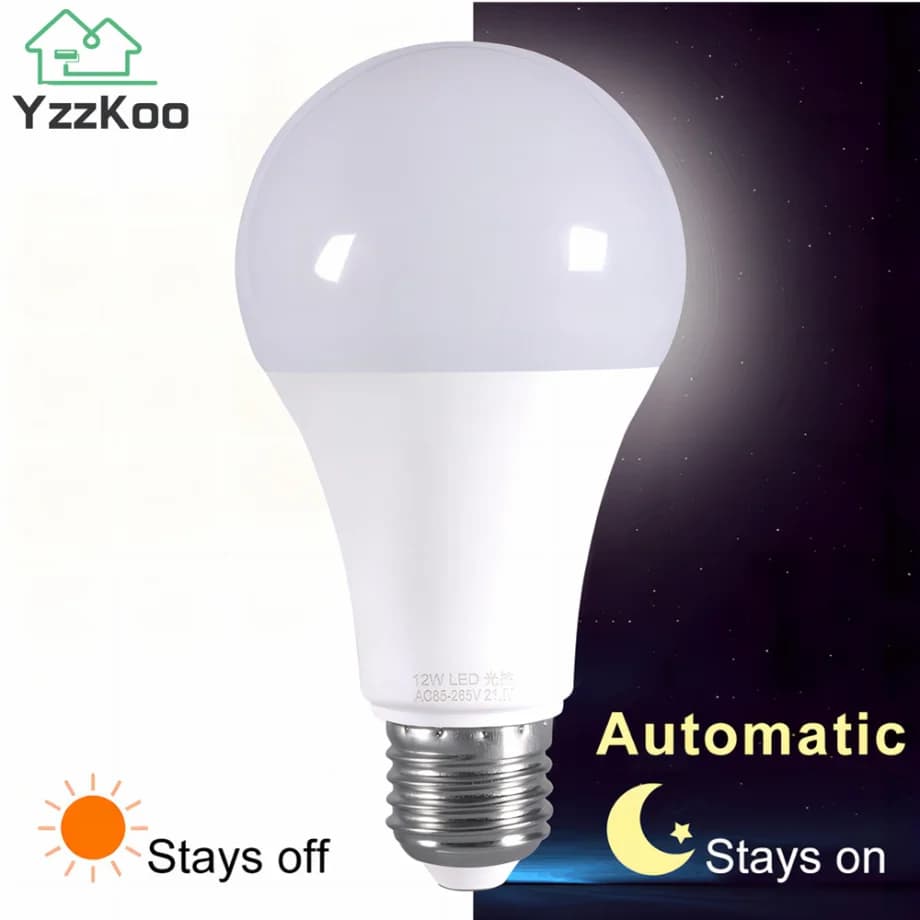 YzzKoo LED E27 Light control Sensor Light Bulb 12W 9W 7W AC85-265V Day Night Light Auto ON OFF Patio Porch Smart Lamp For Garden