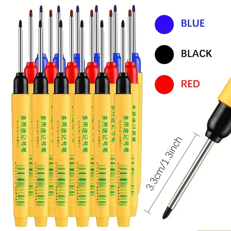 3 Color 33mm Long Head Marking Pen Black Blue Red Ink Woodworking Deep Hole Marking Pen Multi Functional Waterproof Marking Tool