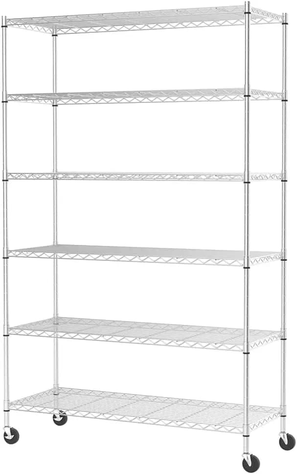 48"L×18"W×82"H Wire Shelving Unit Storage Cart Metal Shelf Rolling Utility Cart 2100Lbs Capacity with 6 Tier Casters Adjustable