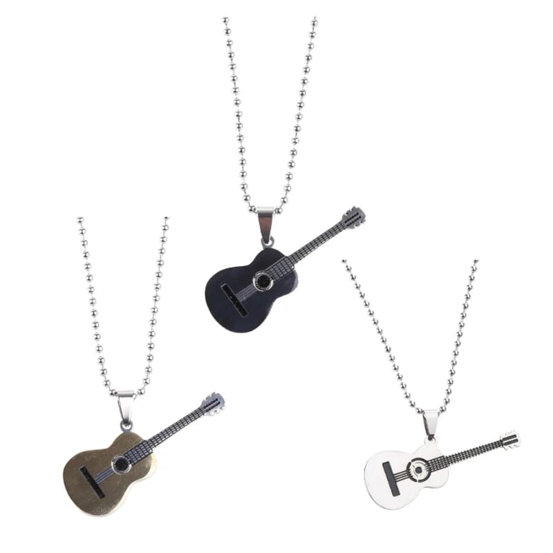 Guitar Musical Necklace Pendant Stainless Steel Jewellery Black/Gold/Silver D5QB