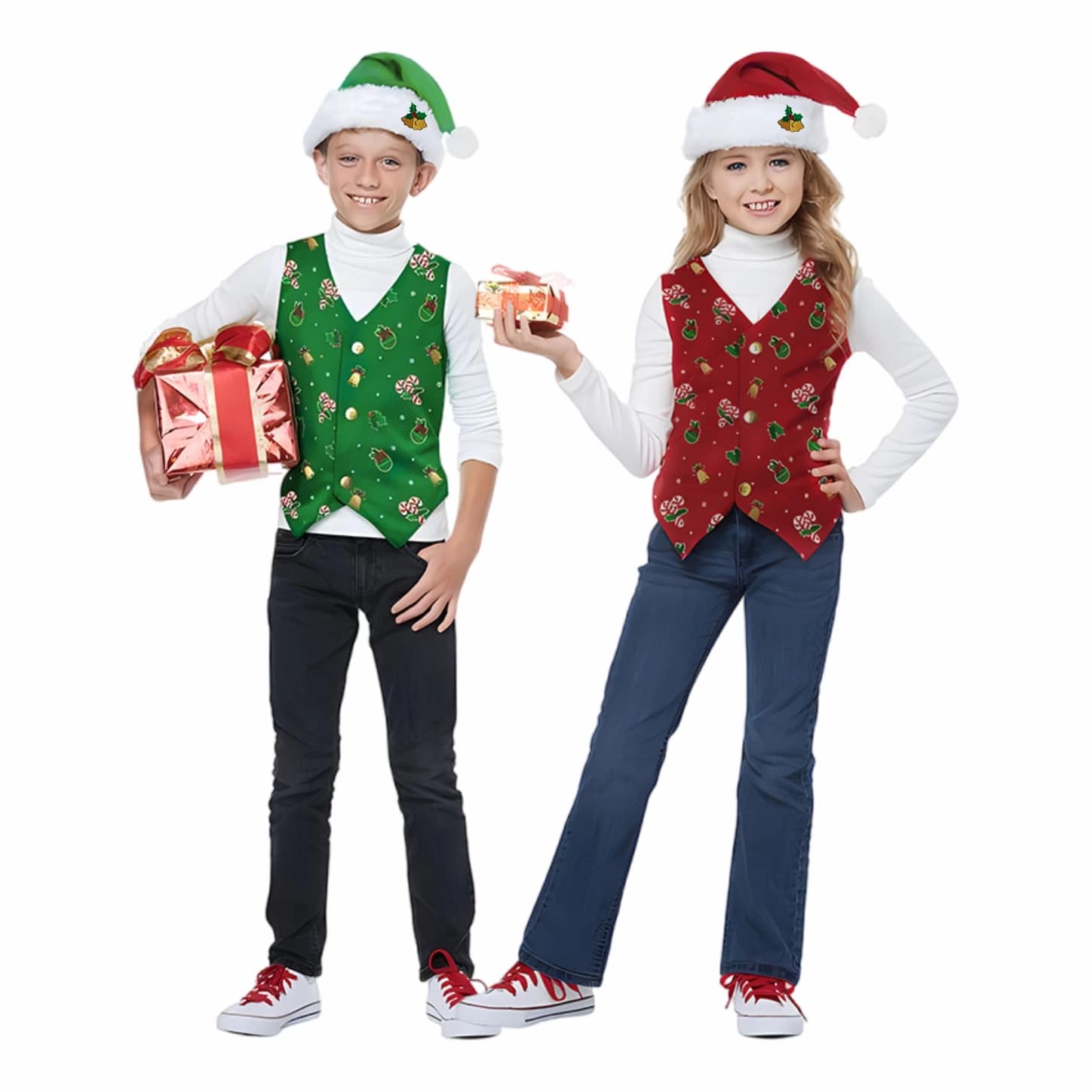 Christmas Suit Vest with Hat, Boys and Girls Christmas Costumes