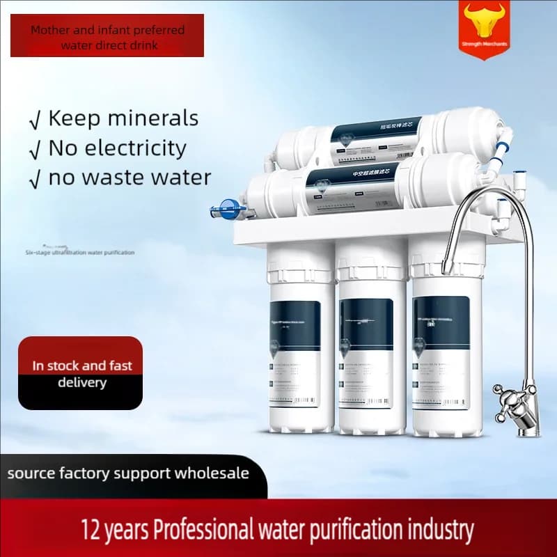 Household sixth stage ultrafiltration water purifier with 0.01 μ m mineral water fifth stage non plug in kitchen water filter