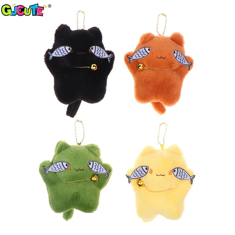 Cute Fish Cat Pendant Plush Doll Toys Keychain Cartoon Kitten Plushie Stuffed Doll Keyring Backpack Charms Car Bag Decor Gifts