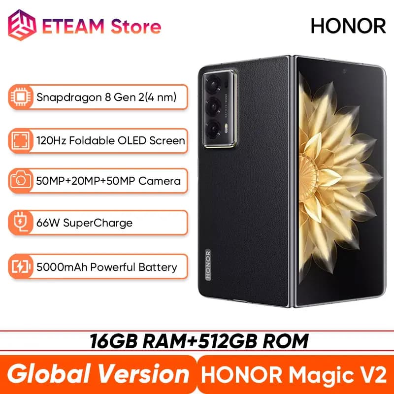 Global Version Honor Magic V2 Foldable Smartphone 7.92" OLED 120Hz Snapdragon 8 Gen 2 66W Super Charge 5000mAh 50MP Rear Cameras