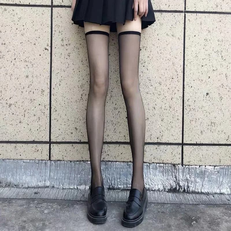 Ultra Thin Nylon Long Socks Stockings Transparent Japanese Style Thigh High Stockings Women Girls Lolita Knee High Socks