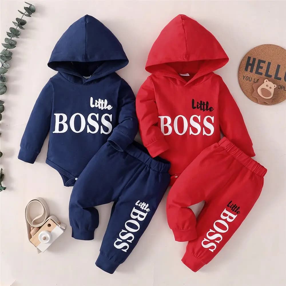 Newborn Infant Baby Boys Cotton Hooded Suit Set Pant Set Autumn Winter Boys Hoodies Pullover Sweatshirt Sportswear Tracksuits
