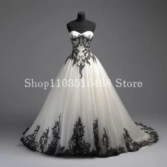 Black White Gothic Embroidered Wedding Dress Dreamy Exquisite Plunge Corset Mermaid Customised A-Line Long vestidos