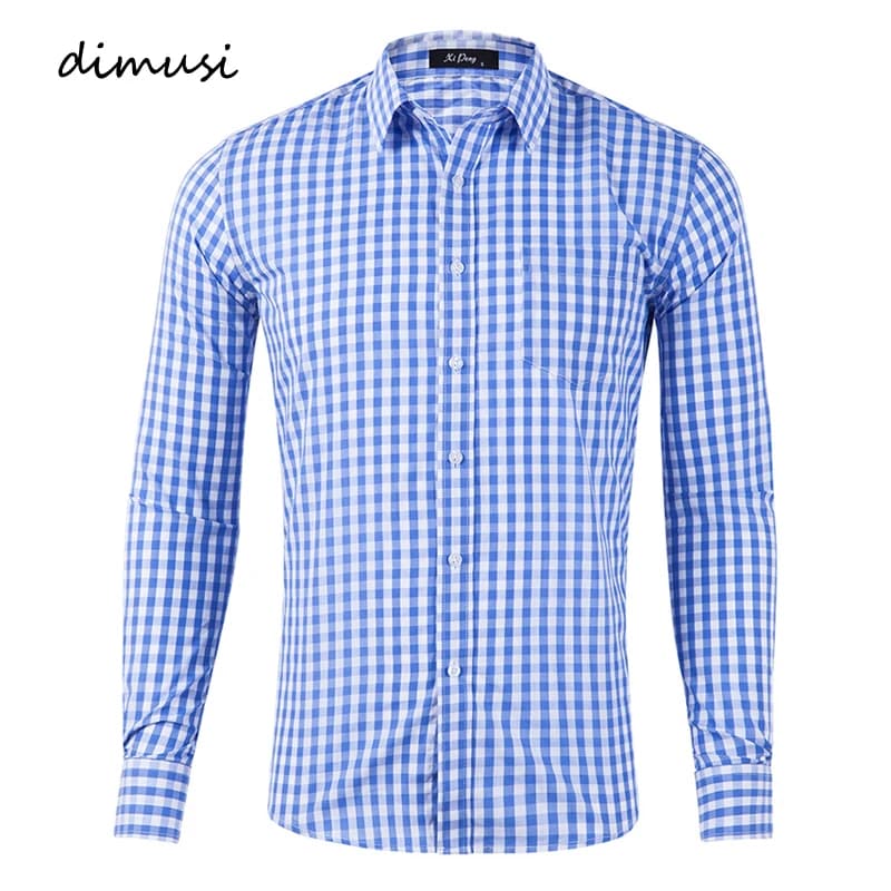 DIMUSI Autumn Men's Plaid Shirt Fashion Man Cotton Long Sleeve Breasted Shirts Casual Classic Gingham Dress Shirts Male Clothing