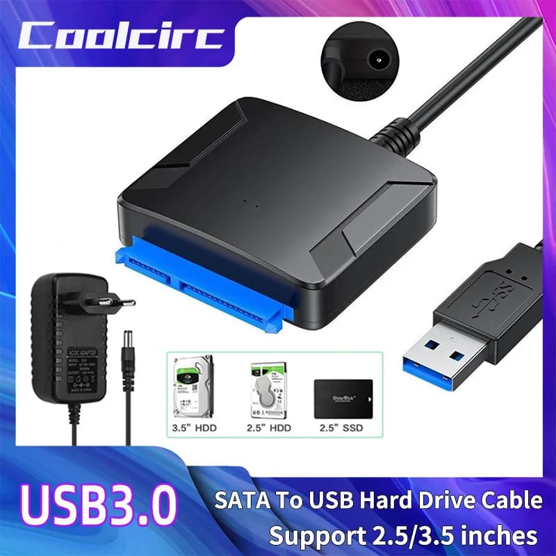 USB 3.0 to SATA III Converter Adapter 2.5/3.5" SSD/HDD Hard Drive Support Power Adapter for PC External Hard Drive Connection