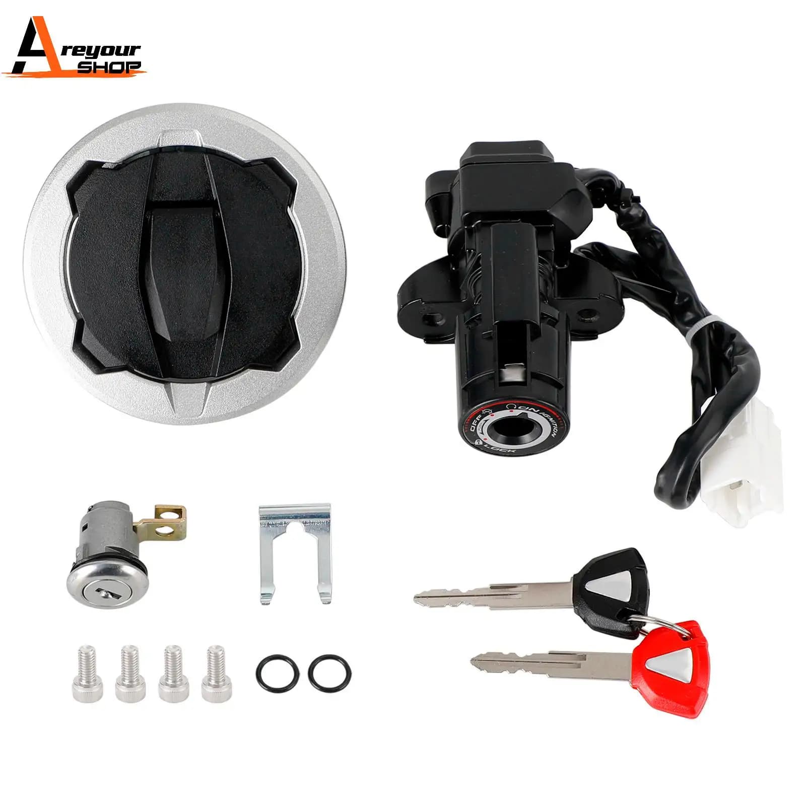 Areyourshop Ignition Key Switch Tank Cap Seat Lock Set For Kawasaki Ninja 400 Z400 2018 2019 2020 2021 2022 2023
