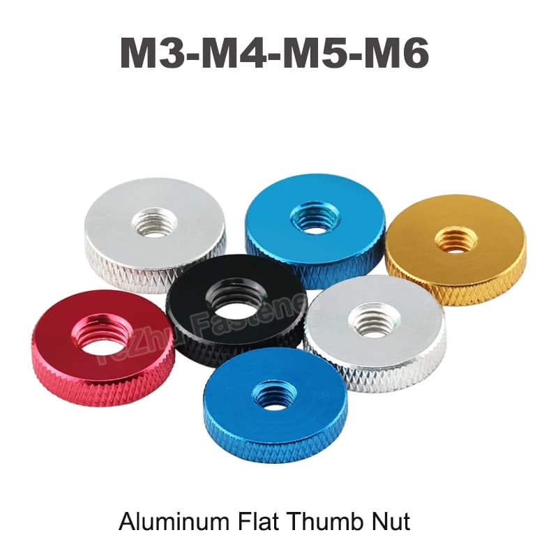2pcs M3 M4 M5 M6 Aluminum Flat Small Thin Thumb Nuts Knurled Manual Hand Tighten Nut Screws Bolts Cap Cover Anodizing Fasteners