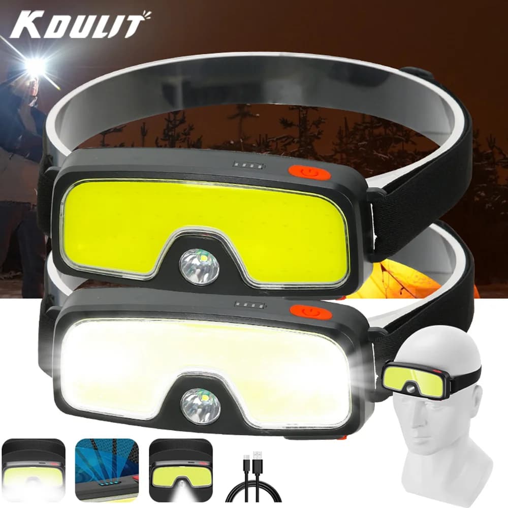 Portable Powerful COB LED Headlamp Type-c Rechargeable Head Flashlight Built-in Battery 5 Modes Running Camping Fishing Lantern