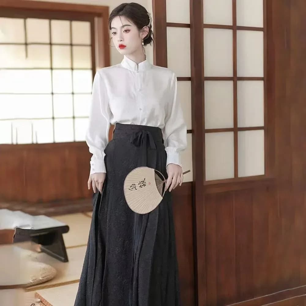 Vest Skirt Hanfu Modern Style Women's Suit Mamianqun Chinese Vintage Clothing Horse Face Skirt Daily Wear