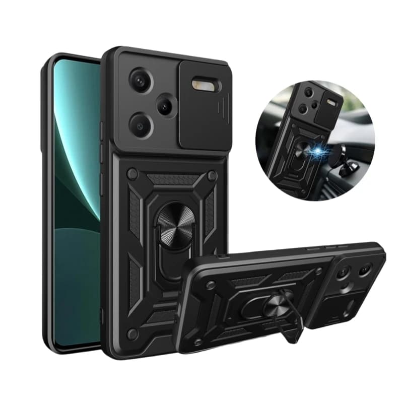 For Xiaomi Redmi Note 13 Pro Plus Case Armor Slide Lens Protection Cover For Redmy Note 13 Pro + Plus 5G Magnet Ring Stand Funda