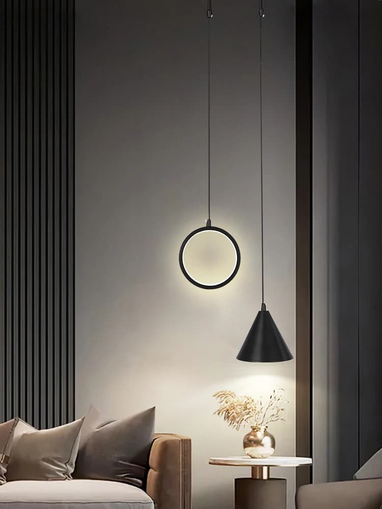 Double head long line small pendant lamp Nordic creative Ring triangle shade bedside hanging lamp Light fixture