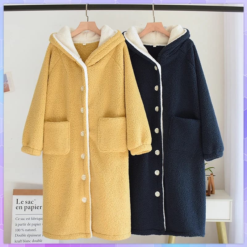 Solid Winter Kimono Home Robe Women's Pajamas Thickened Dressing Gown Warm Bathrobe Sleepwear Homewear Clothing Nightgown