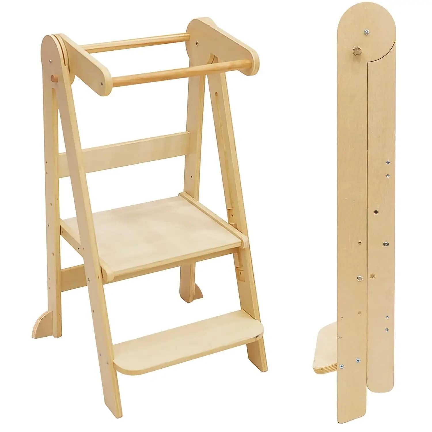 Toddler Tower 3-in-1 Adjustable Montessori Learning Tower | Foldable Step Stool for Kitchen | Natural Wood (1-6 Years)