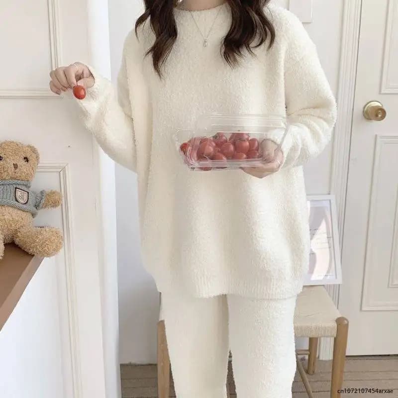 Pyjamas Winter Padded Velvet Thermal Pijamas Set for Women Student Plush Home Clothes Women Sleepwear Pajamas 2 Pieces Set