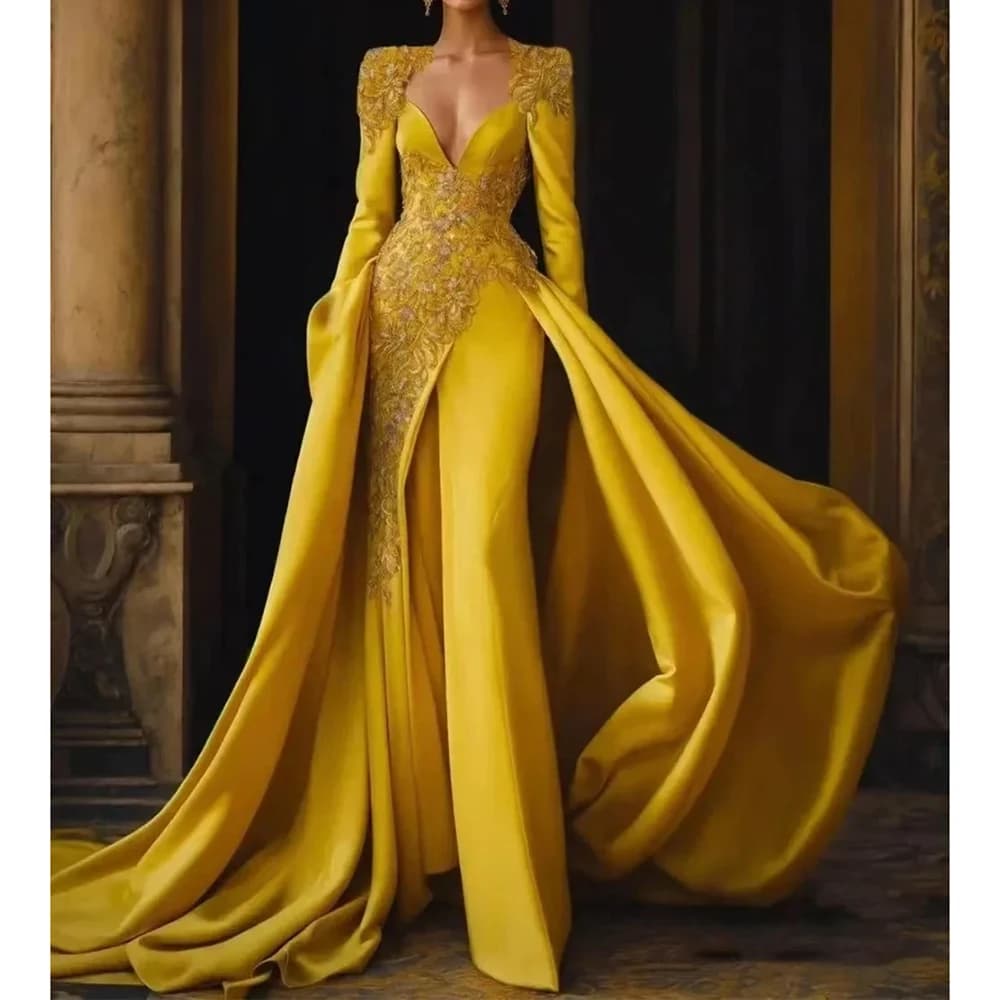 Fashion Evening Dress with Pants Scoop Neck Chapel Train Long Sleeve Lace Formal Occasion Prom Gowns For Elegant Women 2025