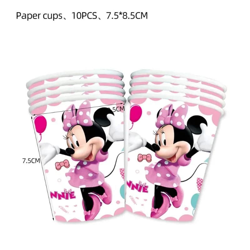 Disney Pink Minnie Mickey Mouse Banner Cake topper Balloon cutlery Birthday Party Decorative Supplies