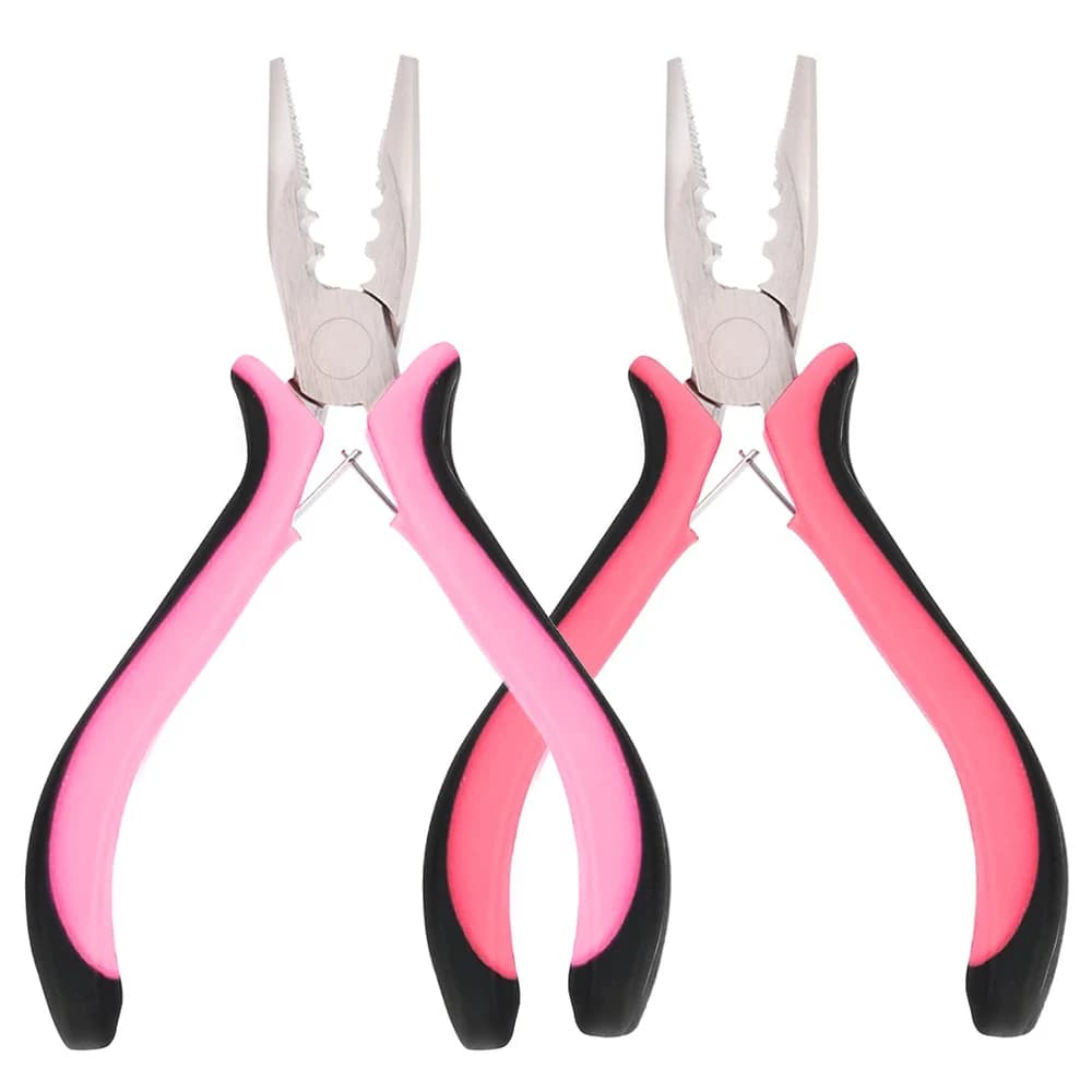 3 Holes Mini Hair Extensions Plier For Feather/Micro Nano Ring Hair Extensions Opener and Removal Tool Pink Straight Nose Pliers