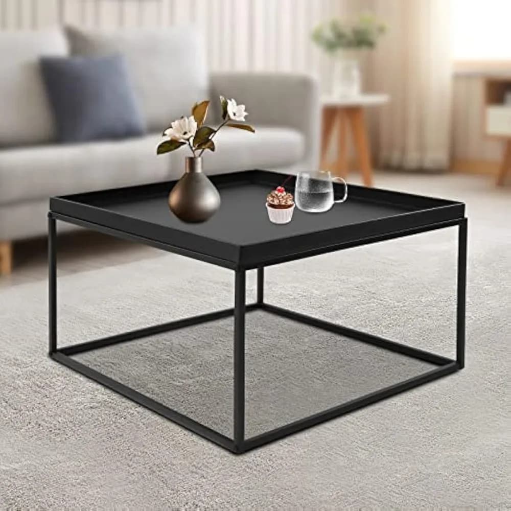 Featured Coffee Table Tray Steel Coffee Table Sofa Table Small Side Table Snack Table with Recessed Top for Drinks SnacksCandles