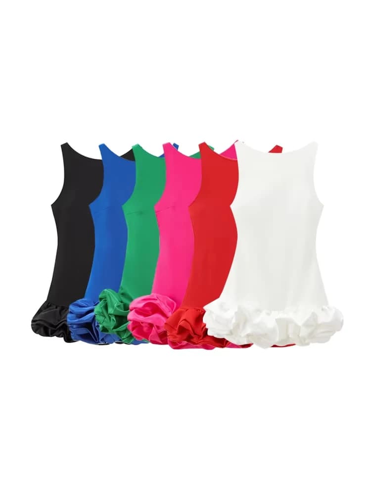 TRZA-Women's Patchwork Voluminous Mini Dress, O-Neck, Backless With Zipper, Female Dresses, Sexy Fashion