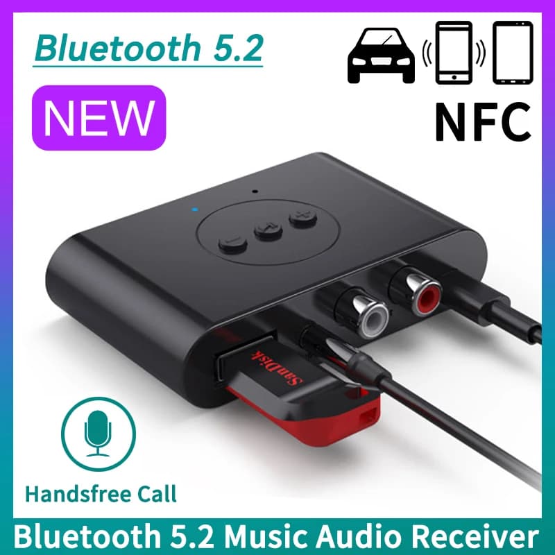 Bluetooth 5.2 Audio Receiver NFC U Disk RCA 3.5mm AUX USB Stereo Music Wireless Adapter With Mic For Car Kit Speaker Amplifier