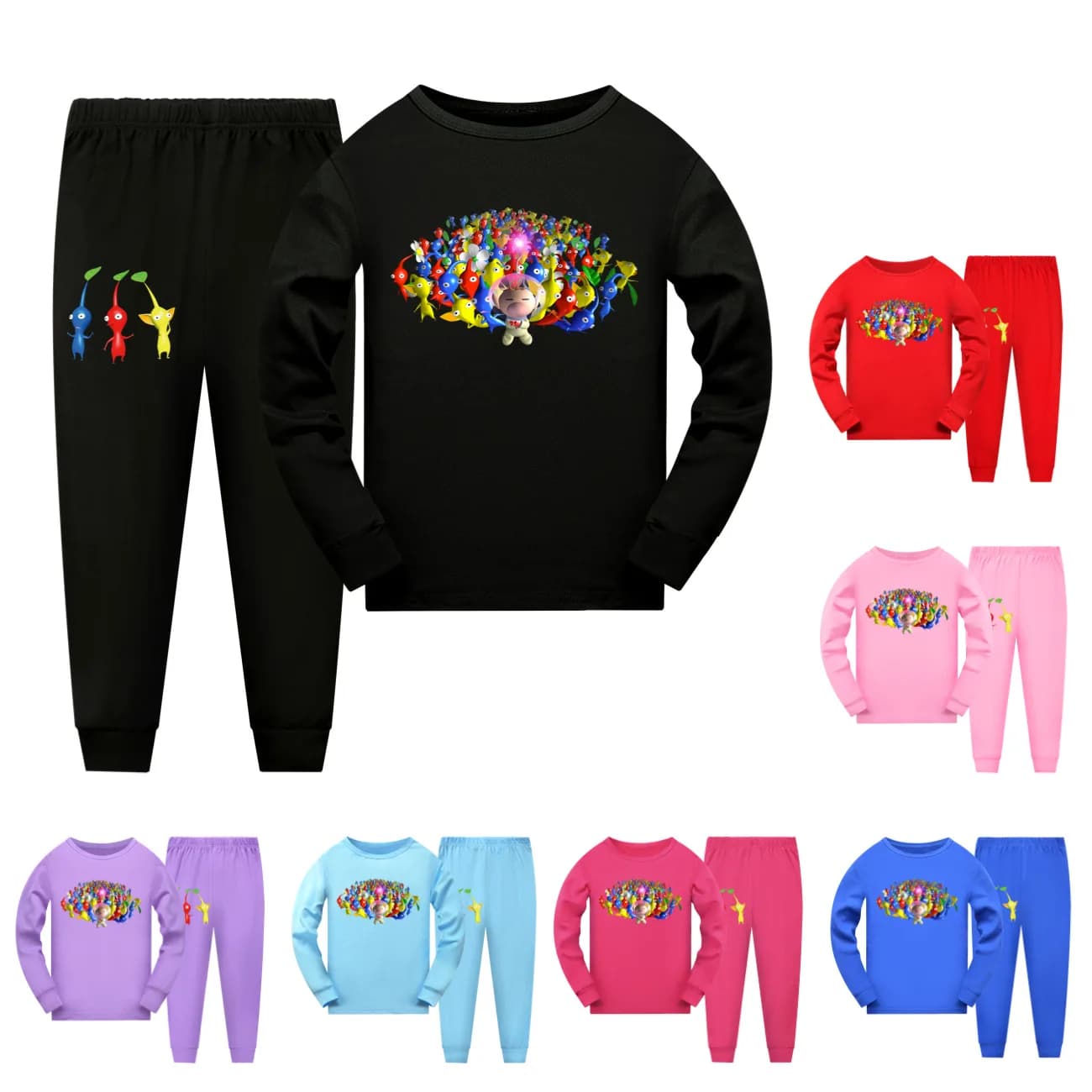 Newest Game Pikmin 4 Clothes Kids Summer Long Sleeve Tshirt SweatPants 2pcs Set Toddler Girls Pajama Sets Boys Casaul Sleepwear