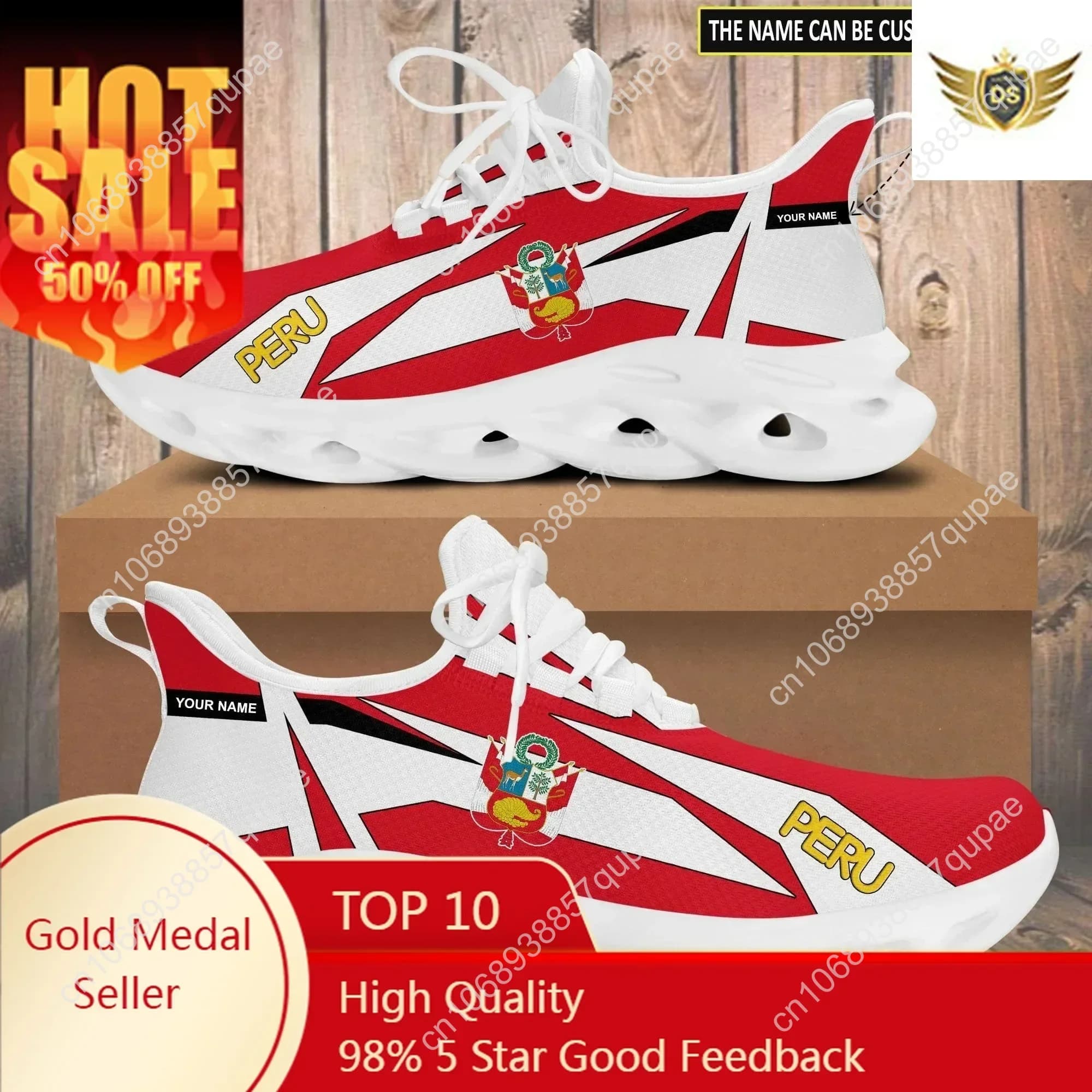 Hot Sale Sneakers Male Peru Flag Print Men's Blade Running Sneakers Casual Trainer Shoes Man Fashion White And Red Blade Shoes