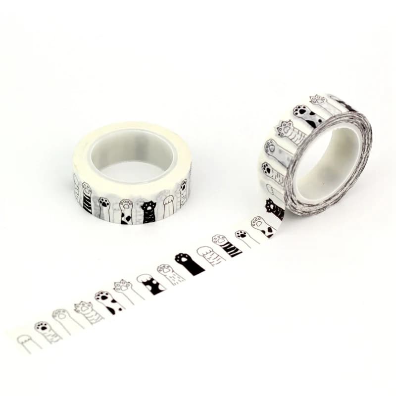 NEW 1PC. 10M Cute Black and White Cat Paw Washi Tape Paper DIY Decor Scrapbooking Planner Adhesive Masking Tape Kawaii Papeleria