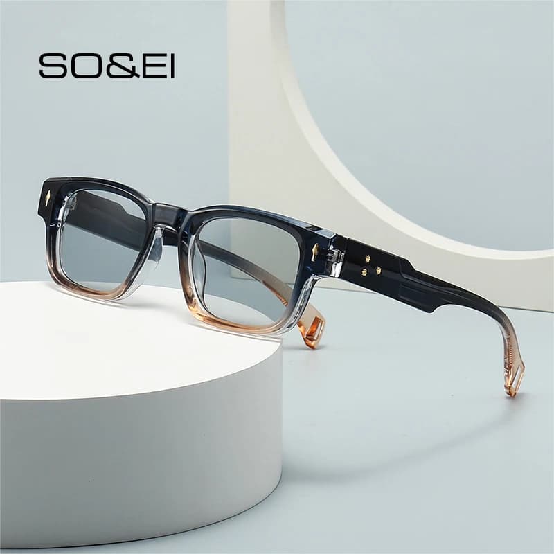 SO&EI Retro Square Sunglasses Women Fashion Brand Designer Gradient Shades UV400 Men Trending Rivets Punk Sun Glasses
