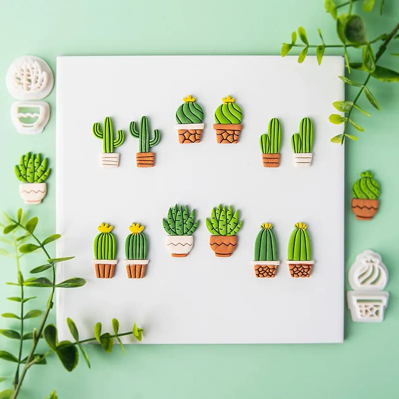 Cactus Soft Pottery Polymer Clay Molds Clay Cutter Pendant Earring Jewelry Pendant Making Green Plant Ornament Pendant Clay Tool