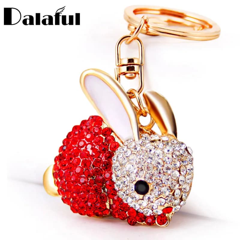 Dalaful Lovely Rabbit Full Crystal Keychains Keyrings Key Chains Purse Bag Pendant For Car Women llaveros Lindo Chaveiro K251