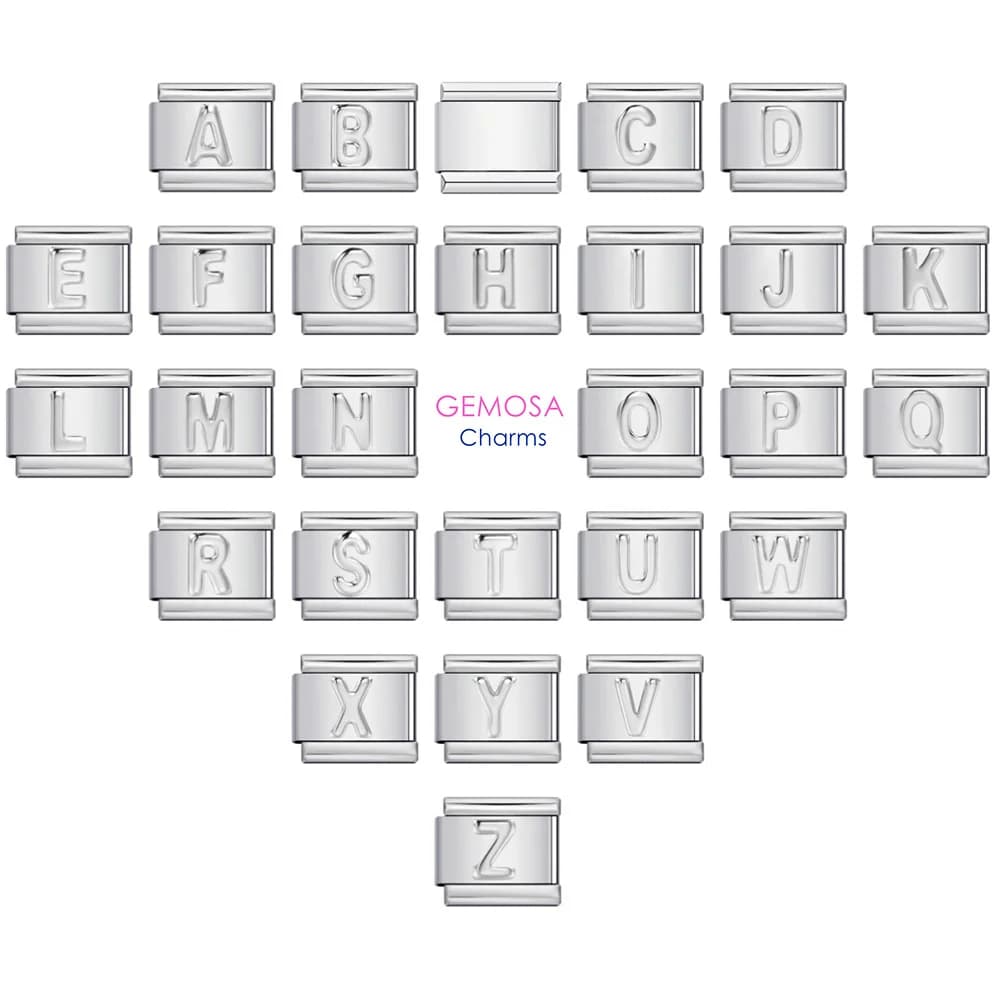 GEMOSA Hot Fashion Convexity Silver Color 26 Letters A-Z Italian Charm Links Fit 9mm Stainless Steel Bracelet Jewelry DIY Making