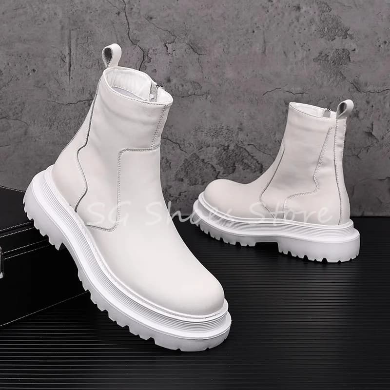British Style Chunky Bottom Anti-Slip Chelsea Boots for Men Round Toe Wedges Height Increasing Ankle Boots Male Leisure Shoes