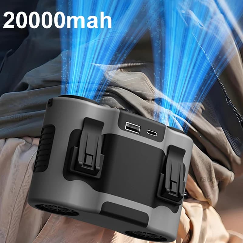 20000Mah Waist Fan Portable Clip Fan With Double Wind Outlet Mini Wearable Hanging Neck Fan For Outdoor Sport