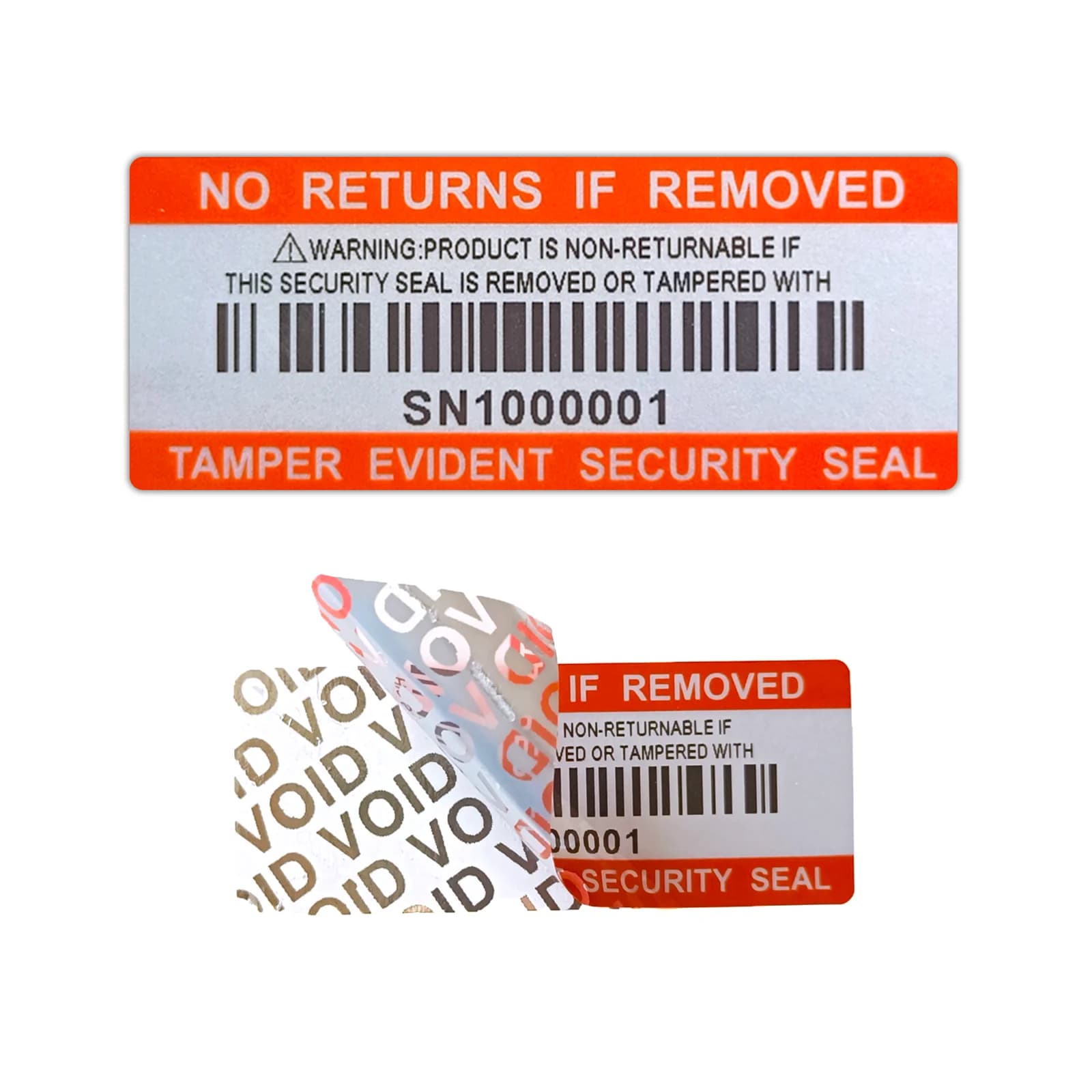 Bar code security labels Dumb silver PET warranty void stickers with serial number waterproof tamper proof seal label（5x2cm)
