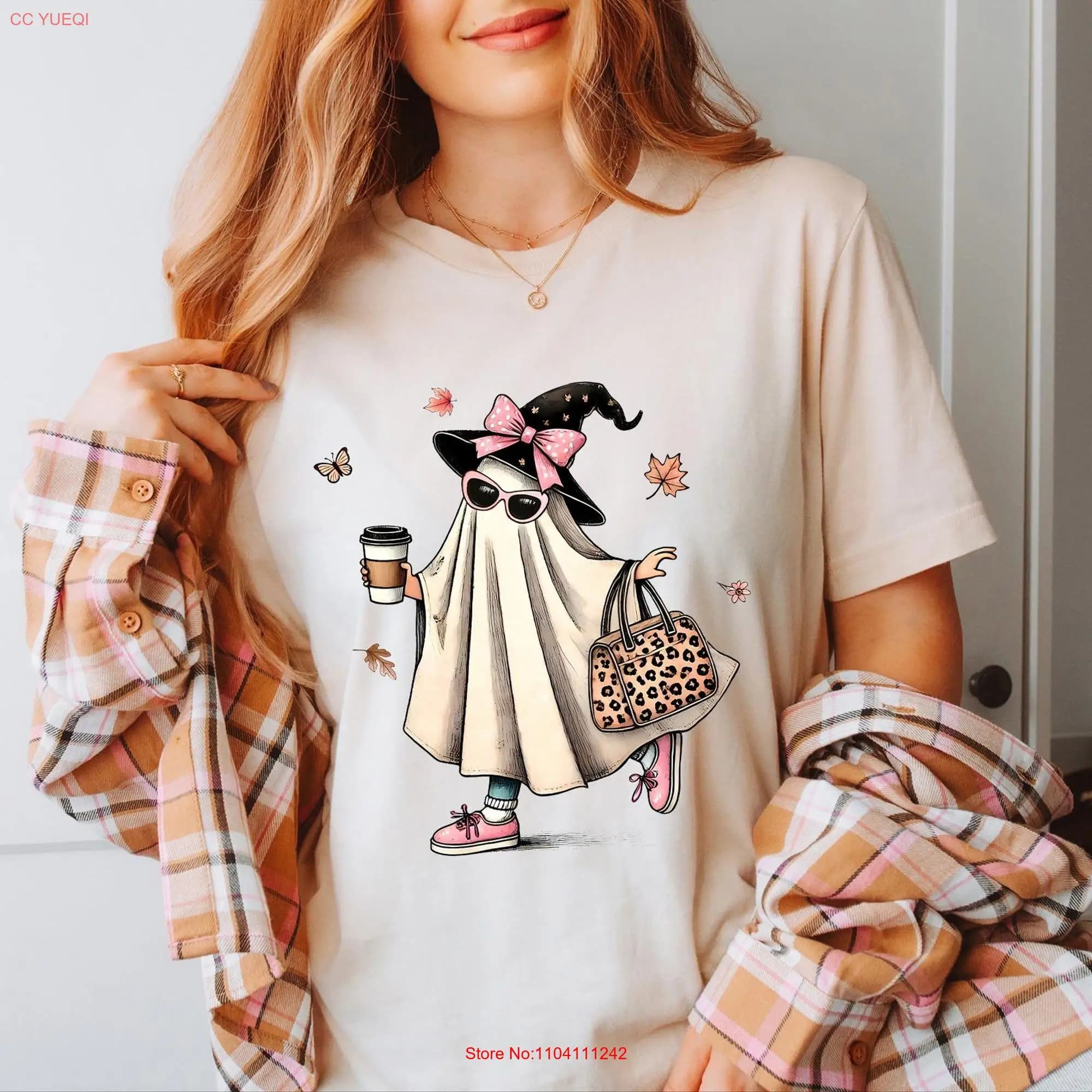 Halloween GhosT T Shirt Boo Jee Spooky s Season Cute Сute Coffee long or short sleeves