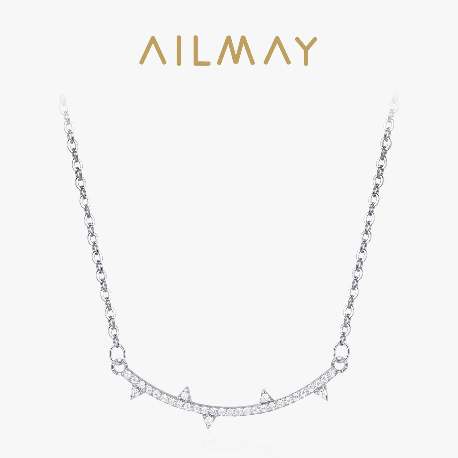 Ailmay Fashion 925 Sterling Silver Smile Pendant Necklace For Women Girls Anti-allergy Fine Clear Zircon Jewelry Gifts