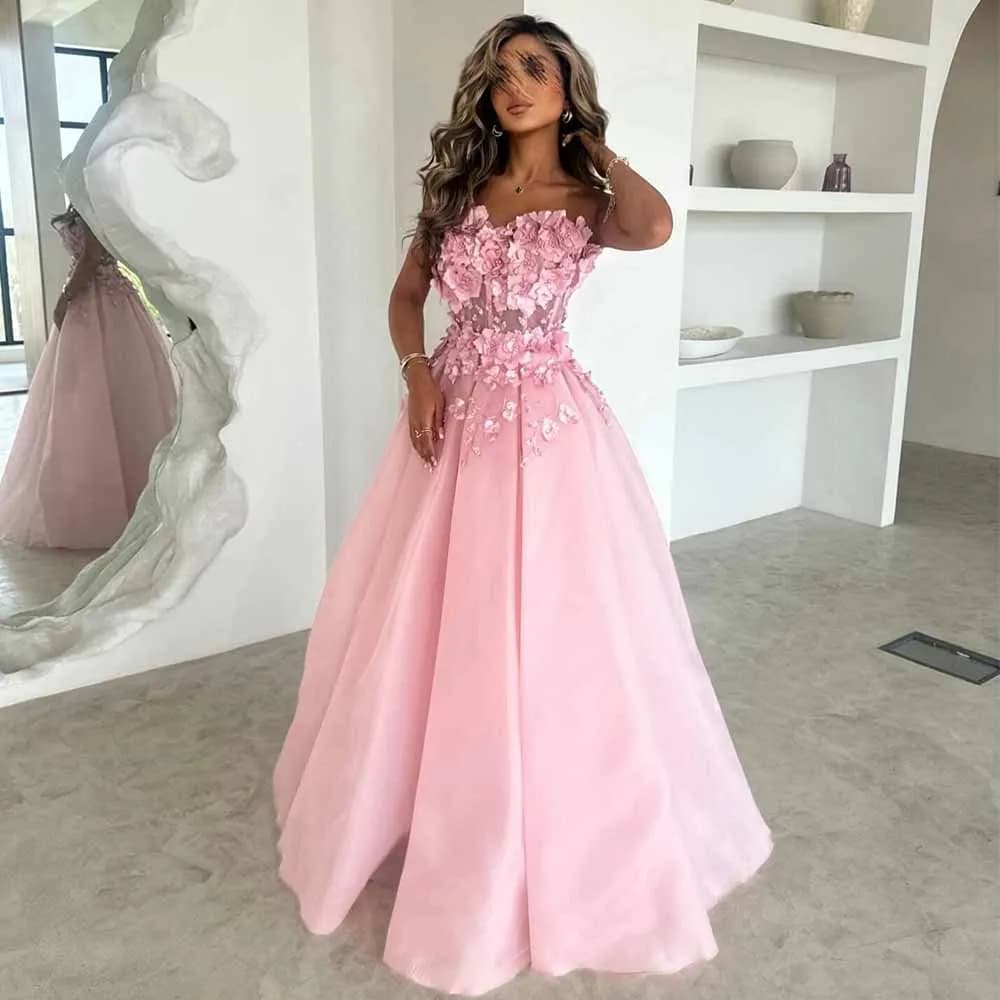 Pink Homecoming Dresses Exquisite 2025 A-line Organza Prom Dress Sweetheart Applique Pearls Ruched Women's Evening Ball Gown